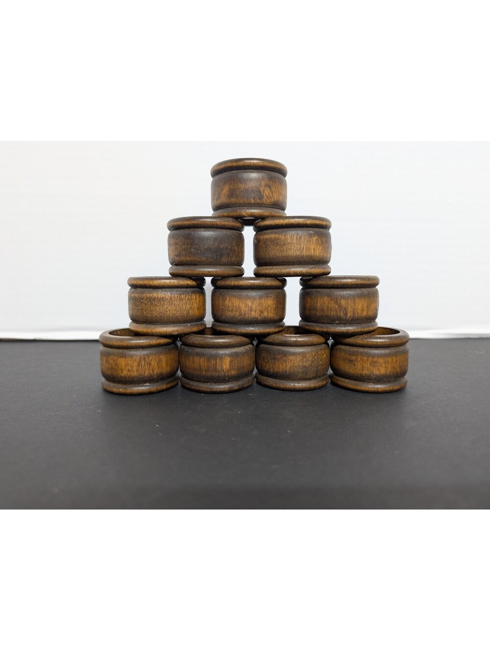Set of 10 Rustic Dark Brown Wood Napkin Rings Farmhouse Dinner Table Decor